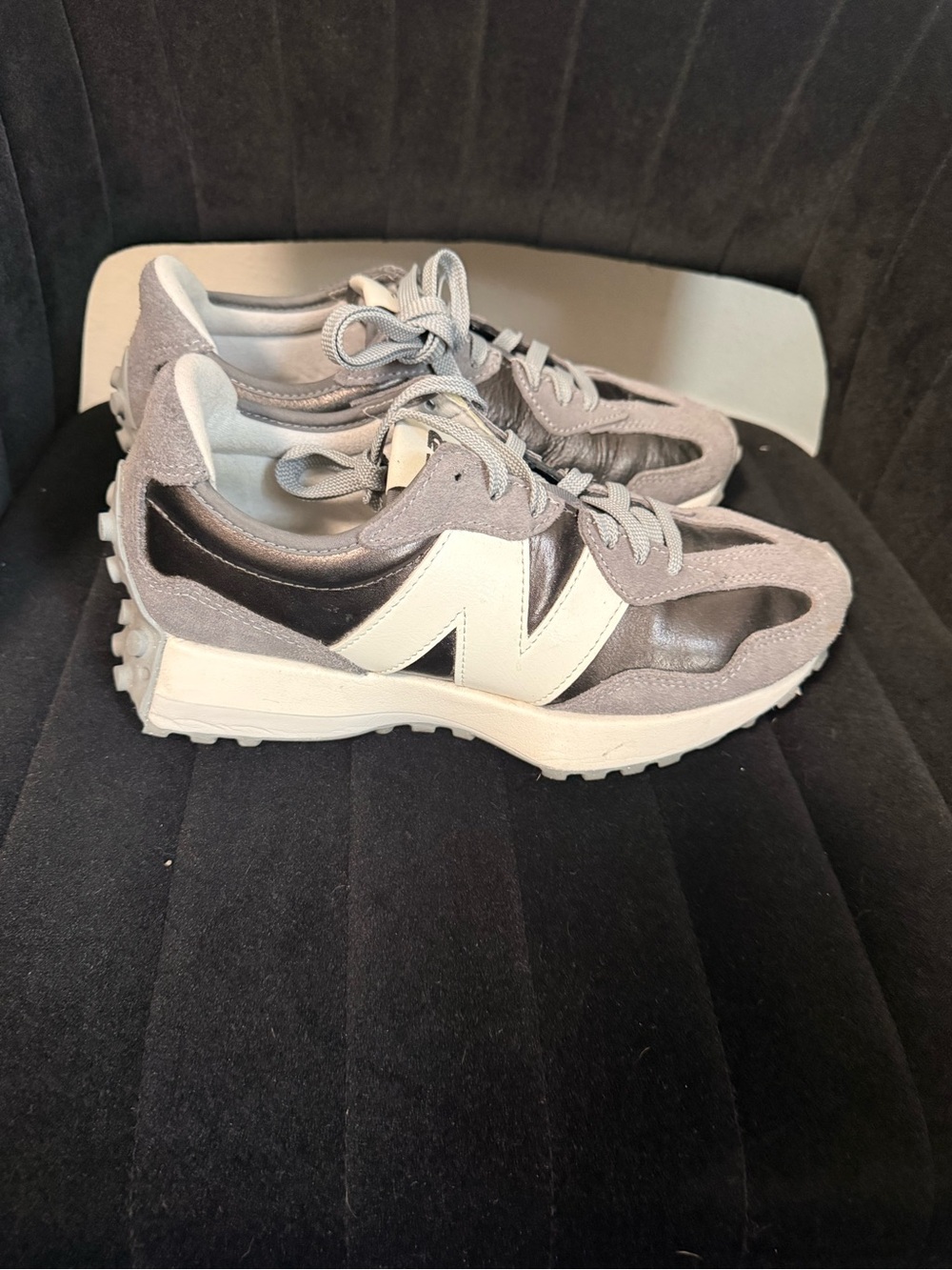 New Balance Women's Gray & Black Suede Leather Sneakers. 9